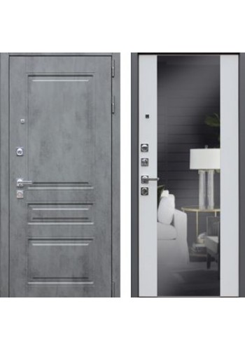 Дверь Лира Муар серый - Белый матовый с зеркалом