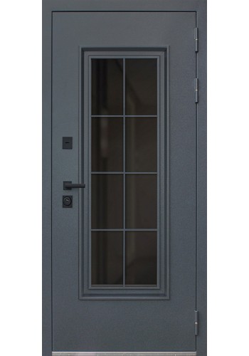 Дверь Titanium с окном и английской решеткой (Термо) Букле графит