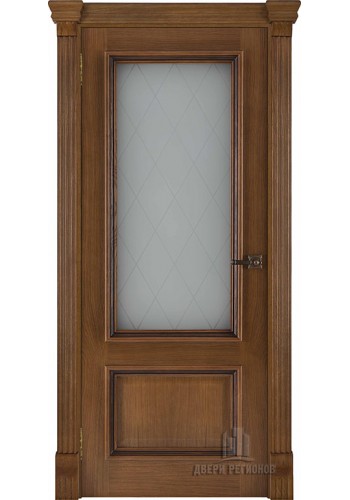 Дверь межкомнатная Корсика Квадро (широкий фигурный багет) Дуб Patina Antico, со стеклом