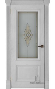 Дверь межкомнатная Корсика витраж Маэстро (широкий фигурный багет) Дуб Perla, со стеклом