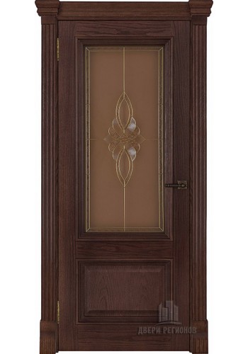 Дверь межкомнатная Корсика витраж Кармен (широкий фигурный багет) Дуб Brandy, со стеклом