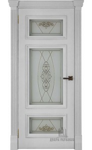 Дверь межкомнатная Мадрид витраж Мираж (широкий фигурный багет) Дуб Perla, со стеклом