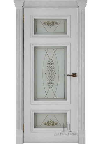 Дверь межкомнатная Мадрид витраж Мираж (широкий фигурный багет) Дуб Perla, со стеклом