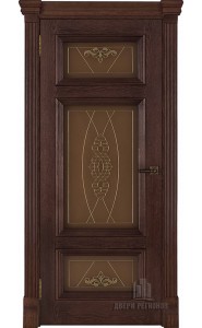 Дверь межкомнатная Мадрид витраж Мираж (широкий фигурный багет) Дуб Brandy, со стеклом