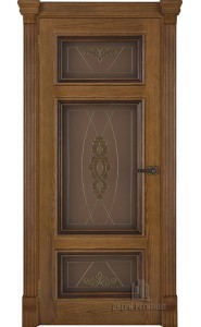 Дверь межкомнатная Мадрид витраж Мираж (широкий фигурный багет) Дуб Patina Antico, со стеклом