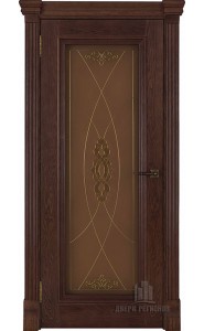 Дверь межкомнатная Тоскана витраж Мираж (широкий фигурный багет) Дуб Brandy, со стеклом
