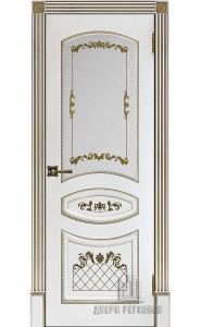 Дверь межкомнатная Алина 2 Патина золото Эмаль белая, со стеклом